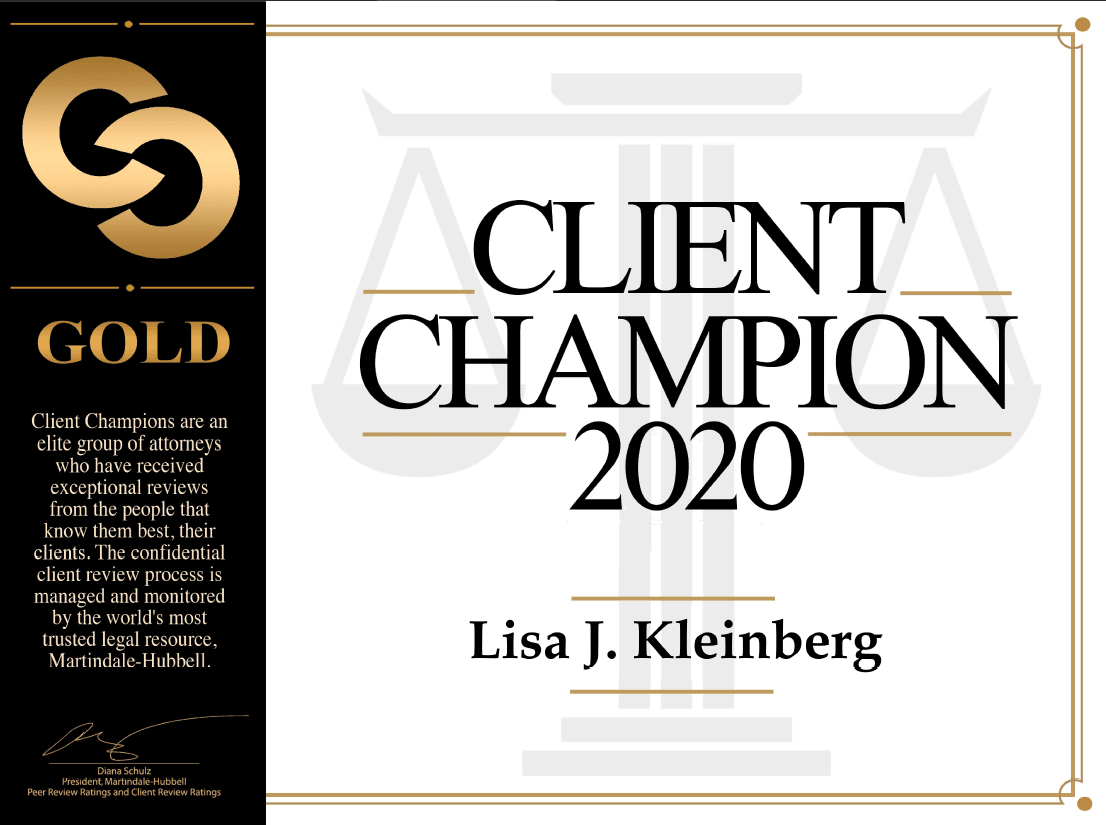 Martindale-Hubbell Gold Client Champion 2020 Lisa Klienberg